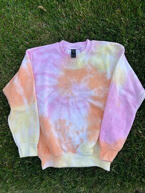 Girl's Small (6-8) Pink, Orange & Yellow Spiral Tie-Dye Crewneck Sweatshirt